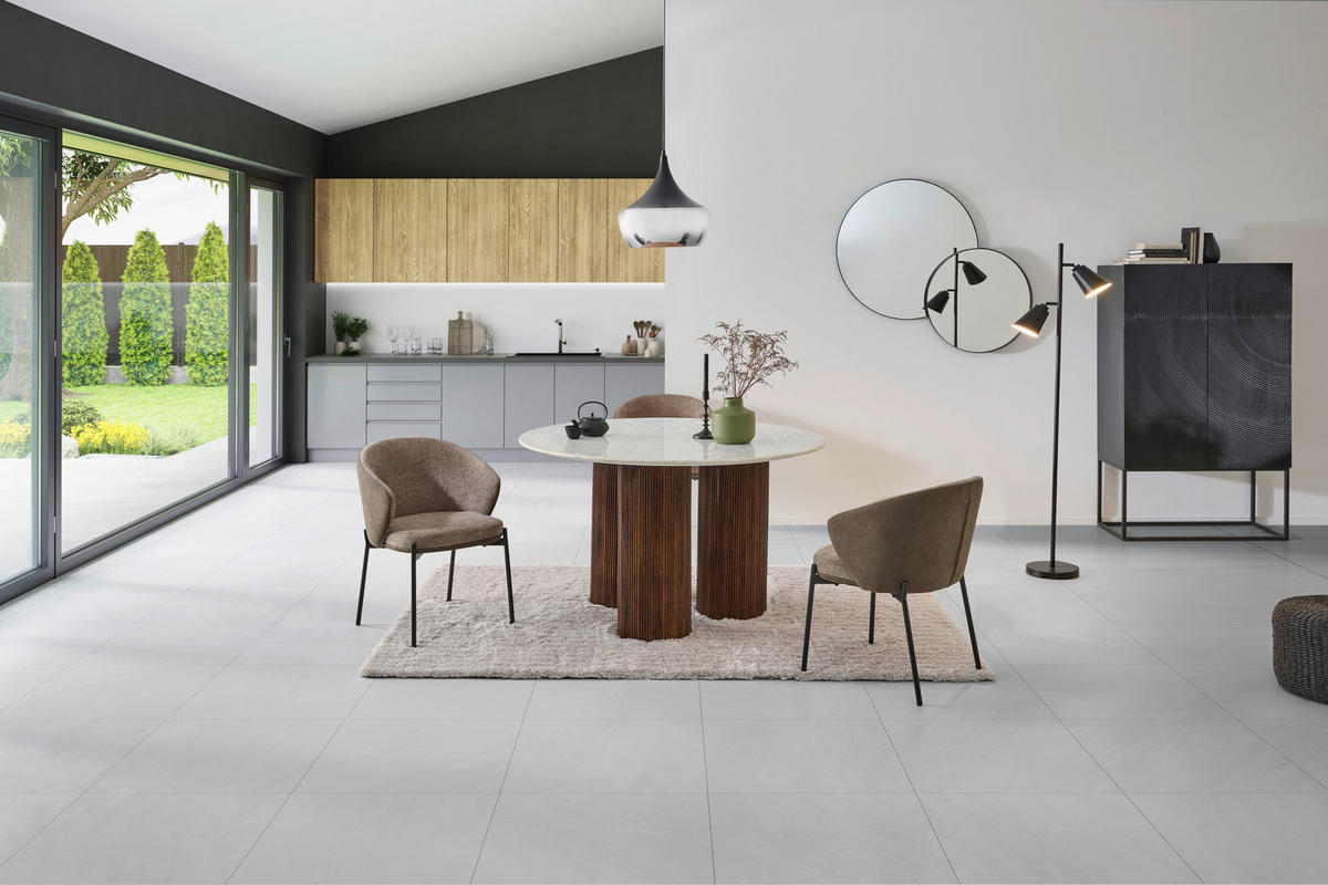 JEDILNA MIZA, v celoti masivno mangov les rjava, naravne barve  - temno rjava/naravne barve, Moderno, kamen/les (130/130/76cm) - MID.YOU