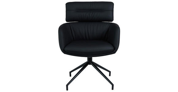 ARMLEHNSTUHL  Sitzfläche 360° drehbar, automatische Rückholfunktion  Echtleder  Schwarz  - Schwarz, Design, Leder/Metall (67/92/70cm) - Dieter Knoll
