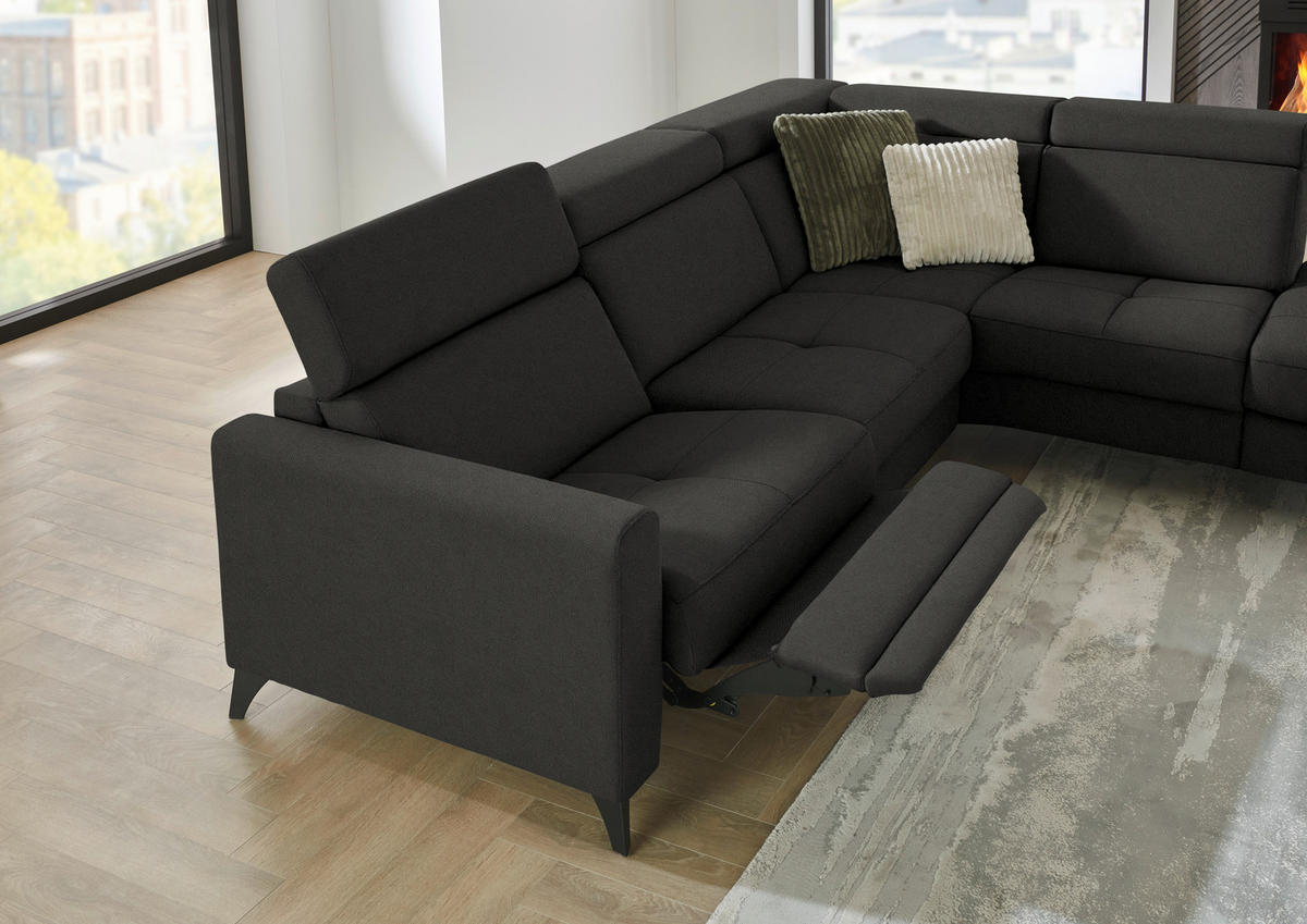 ECKSOFA Flachgewebe Schwarz  - Schwarz, Konventionell, Textil/Metall (276/214cm) - Beldomo System