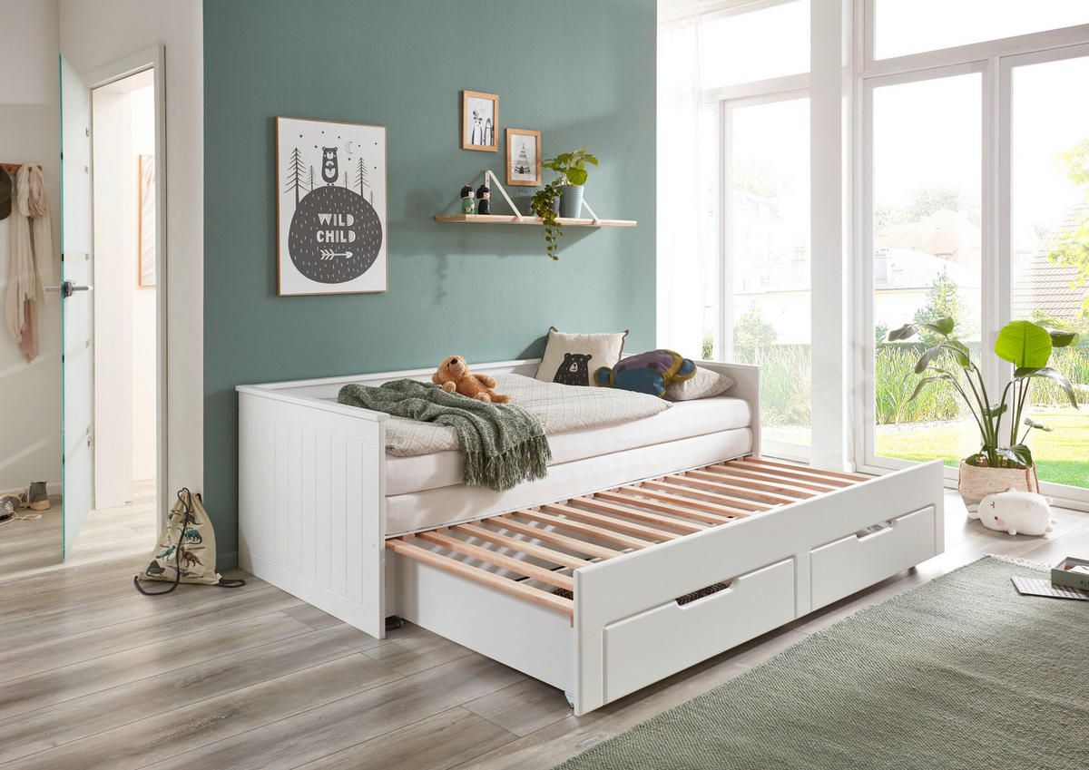 AUSZIEHBETT 90/200 cm  in Weiß  - Buchefarben/Weiß, Basics, Holz/Holzwerkstoff (90/200cm) - P & B