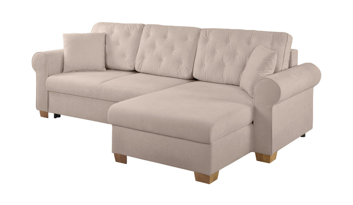 ECKSOFA Arles Taupe  - Taupe/Buchefarben, Design, Holz/Textil (266/161cm) - MID.YOU