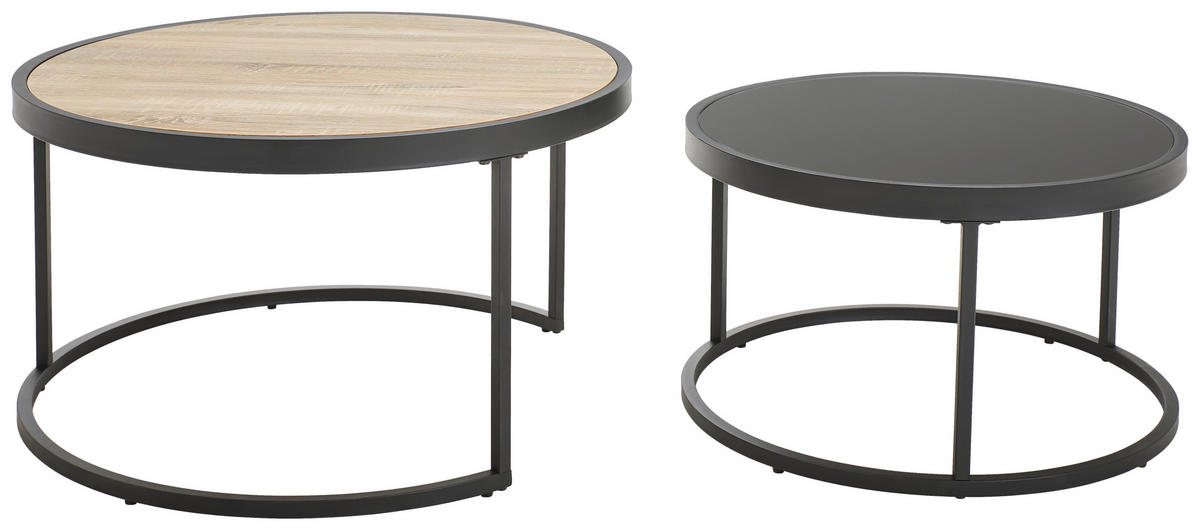 SADA KONFERENČNÍCH STOLKŮ, černá, barvy dubu, kov, sklo, kompozitní dřevo, 65-80/65-80/38-40 cm - černá/barvy dubu, Design, kov/kompozitní dřevo (65-80/65-80/38-40cm) - MID.YOU