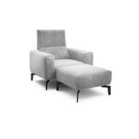 Sessel inkl. Hocker in Samt Hellgrau  - Hellgrau/Schwarz, Design, Textil/Metall (110/85/86-94cm) - SENSOO