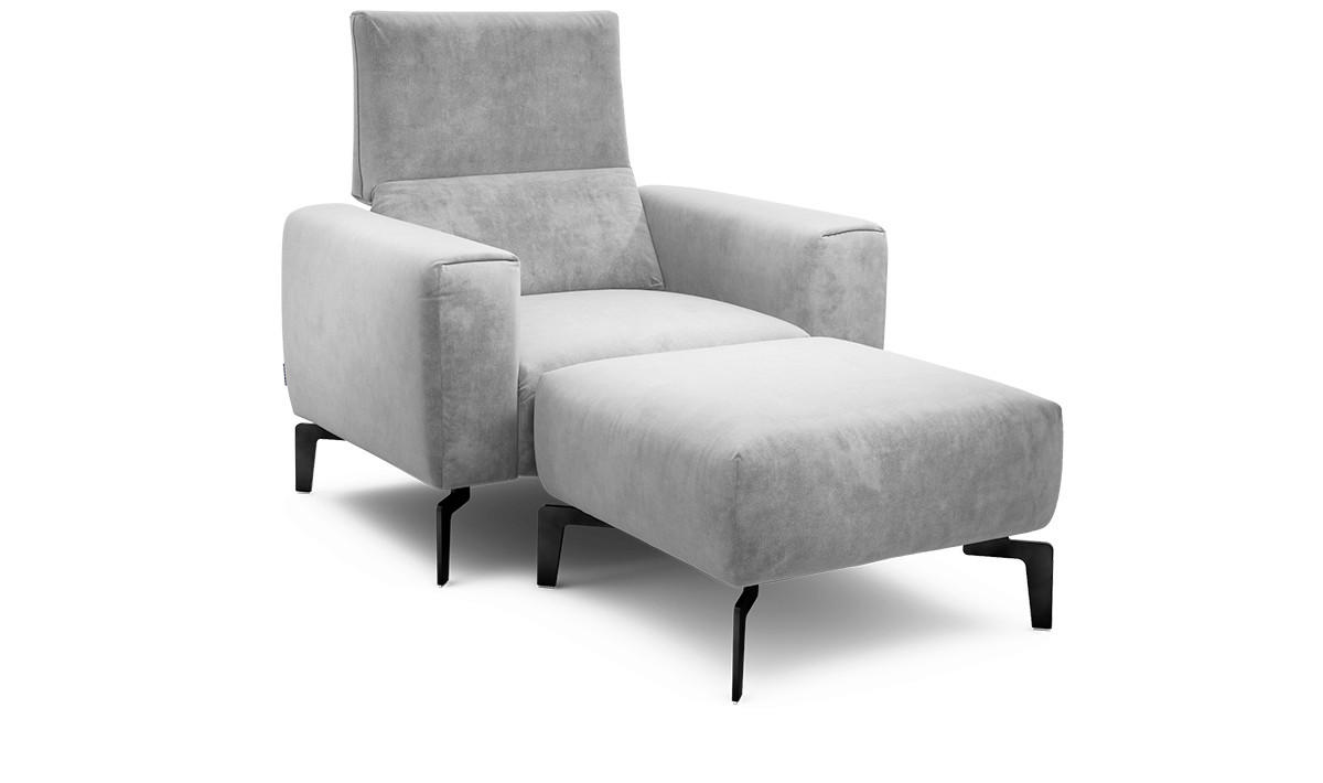 Sessel inkl. Hocker in Samt Hellgrau  - Hellgrau/Schwarz, Design, Textil/Metall (110/85/86-94cm) - SENSOO