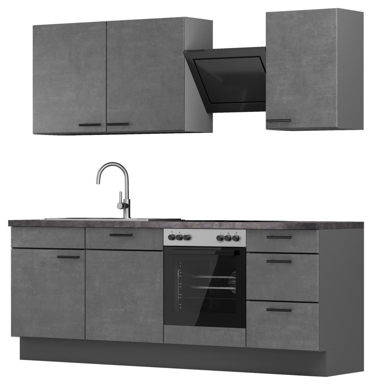 KÜCHENBLOCK 230 cm   in Graphitfarben, Dunkelgrau  - Dunkelgrau/Schwarz, MODERN, Holzwerkstoff/Metall (230cm) - Xora