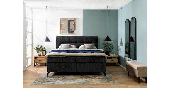 BOXSPRINGBETT 180/200 cm,  in Schwarz, Topper, H2 + H2 = mittel  - Schwarz, Design, Textil/Metall (180/200cm) - Esposa