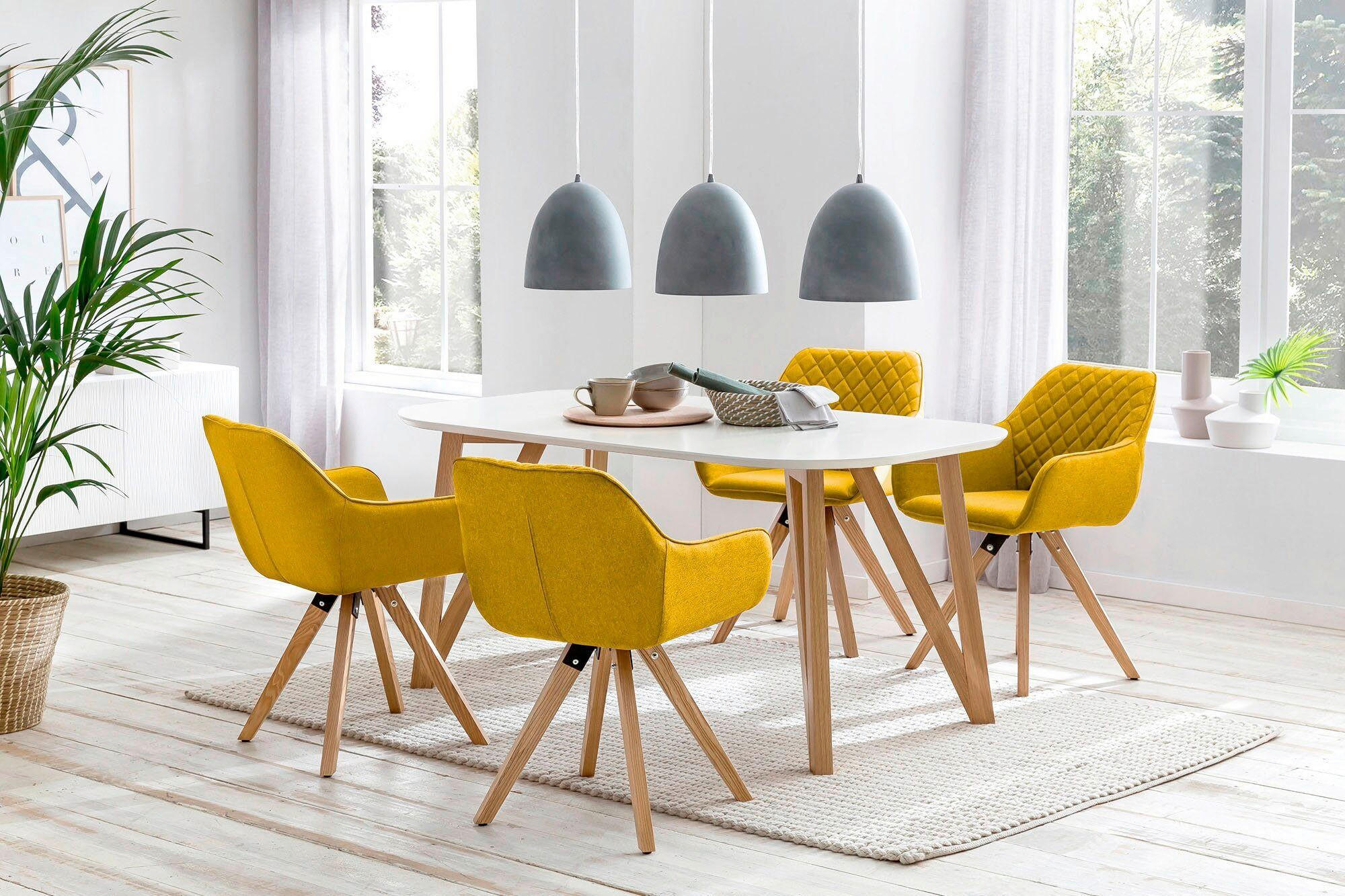 TISCHGRUPPE Gelb, Naturfarben, Weiß  - Gelb/Naturfarben, MODERN, Holz/Textil (180/90/76cm) - Livetastic