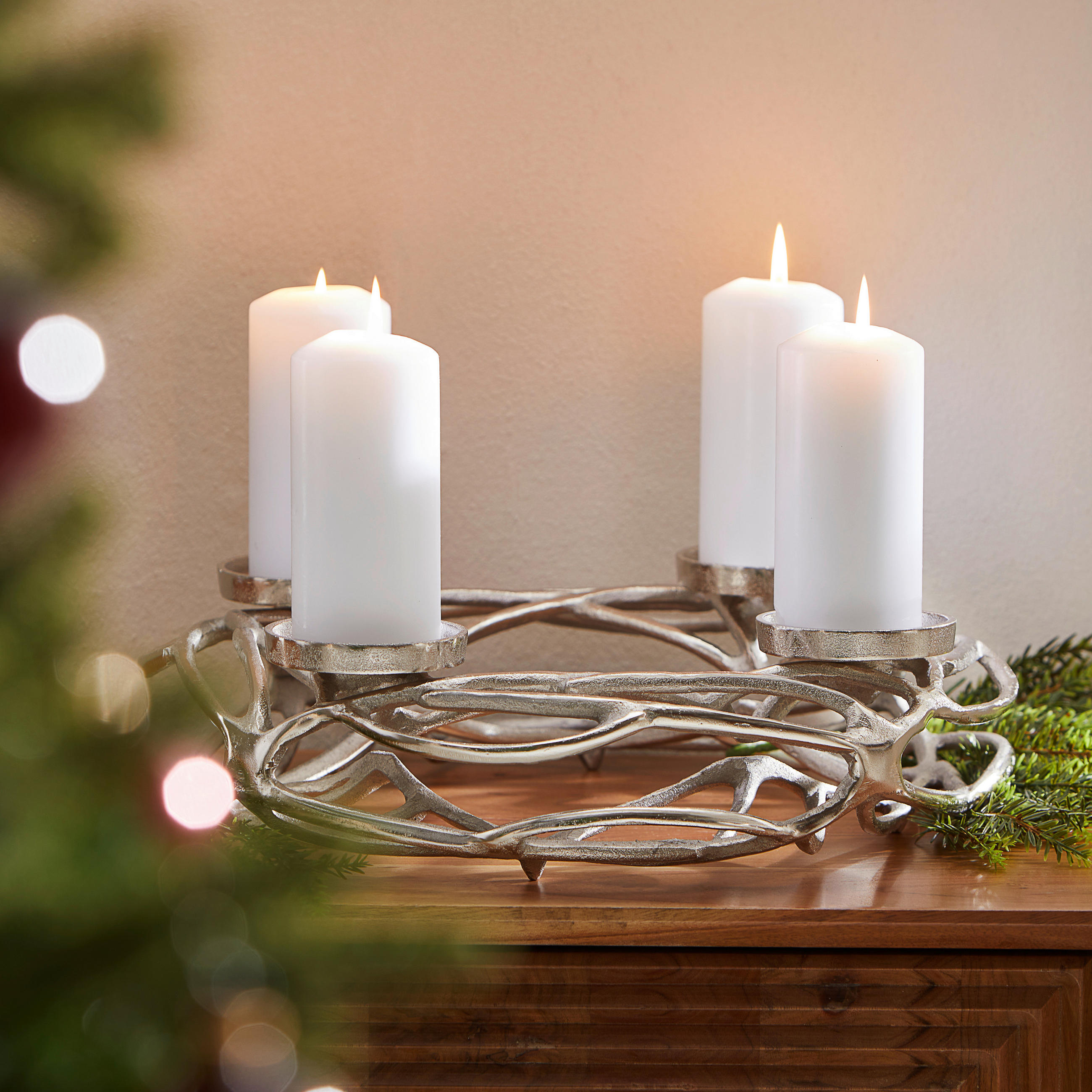 ADVENTSKRANZ  - Nickelfarben, KONVENTIONELL, Metall (24,5/10cm) - X-Mas