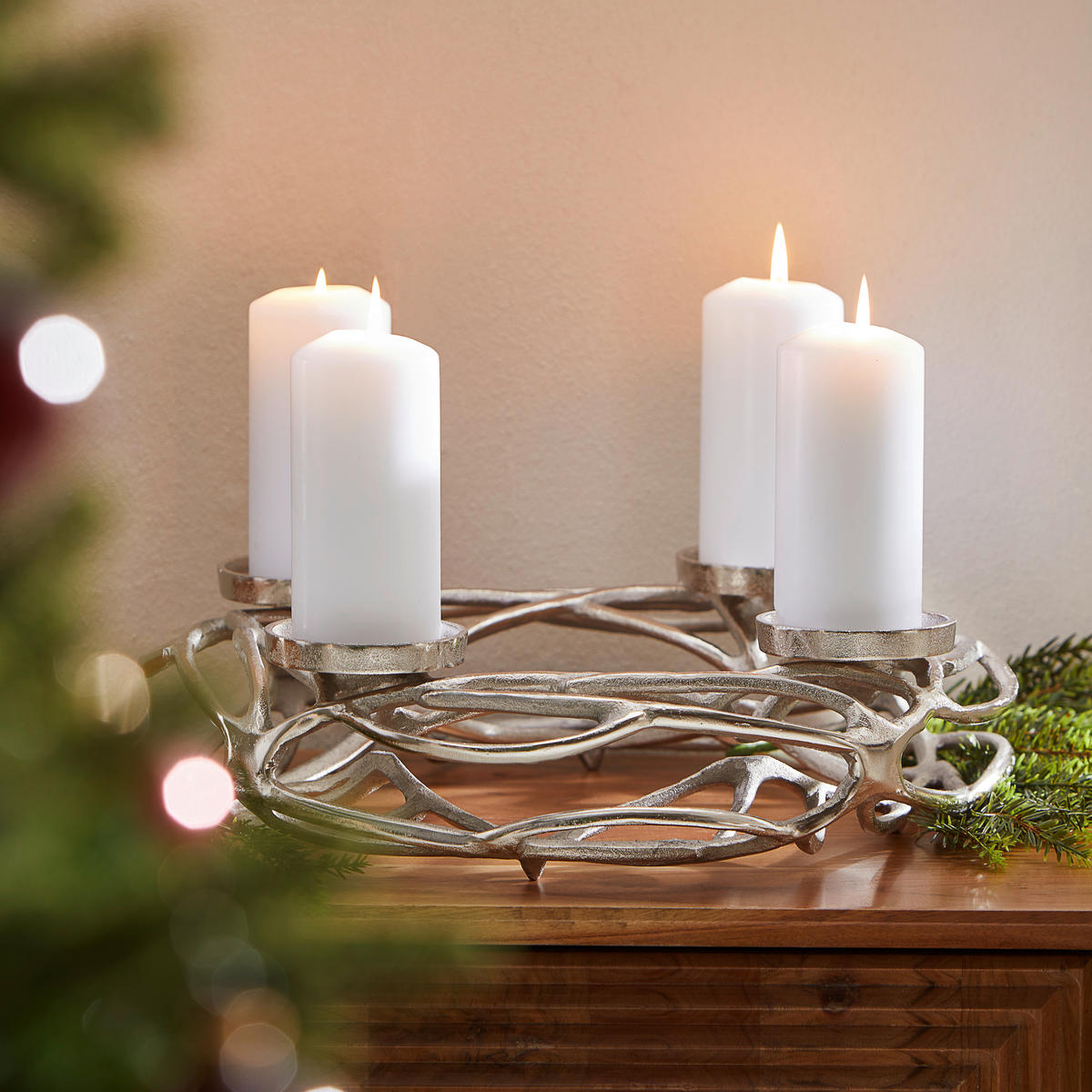 ADVENTSKERZENHALTER  - Nickelfarben, KONVENTIONELL, Metall (40,5/40/10,5cm) - X-Mas