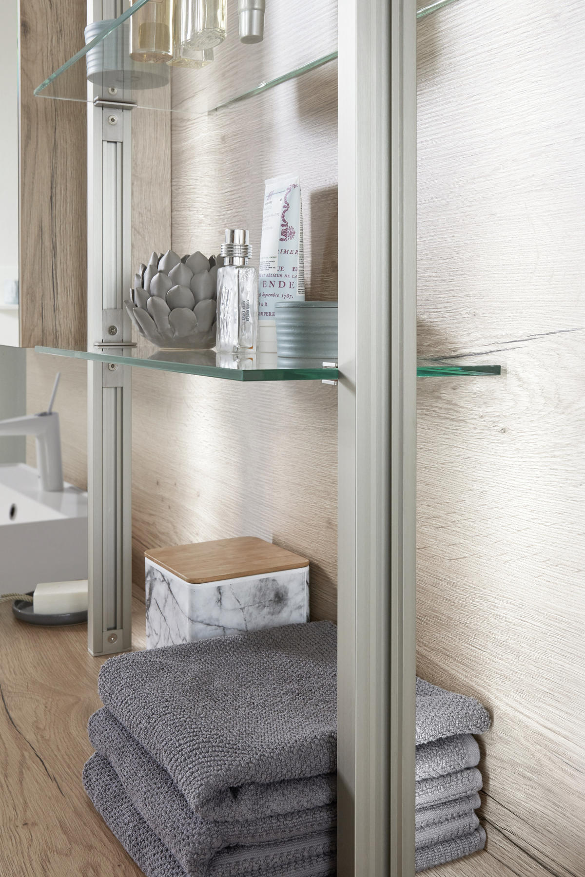 BADEZIMMER  in 197,8 cm  - Weiss/Eichefarben, Modern, Glas/Holzwerkstoff (197,8cm) - Celina Home