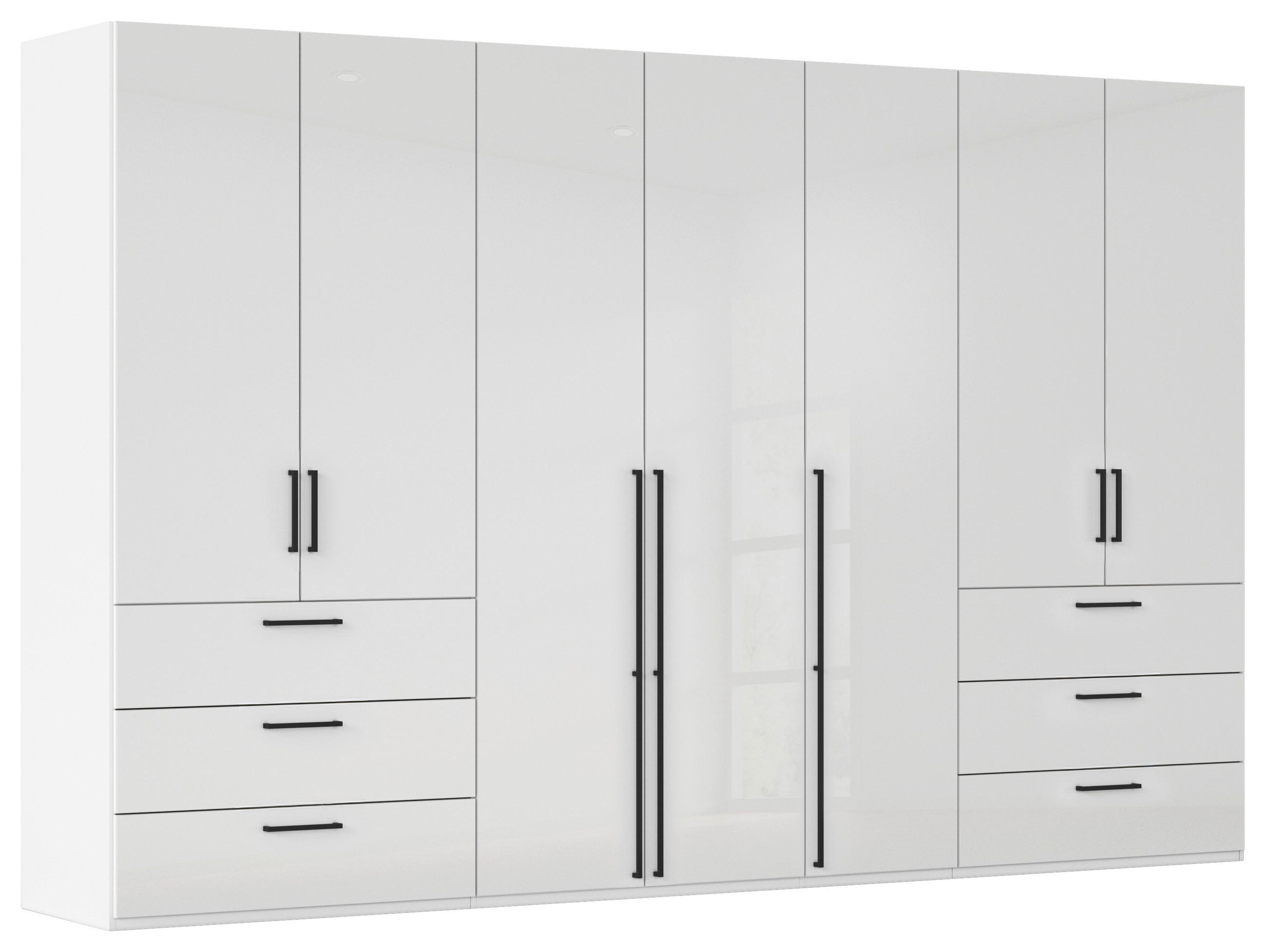 DREHTÜRENSCHRANK 350/235/61 cm,  in Weiß, Weiß Hochglanz, 7-türig  - Weiß Hochglanz/Schwarz, Basics, Holzwerkstoff/Metall (350/235/61cm) - Novel