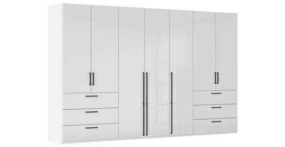 DREHTÜRENSCHRANK 350/223/61 cm,  in Weiß, Weiß Hochglanz, 7-türig  - Weiß Hochglanz/Schwarz, Basics, Holzwerkstoff/Metall (350/223/61cm) - Novel