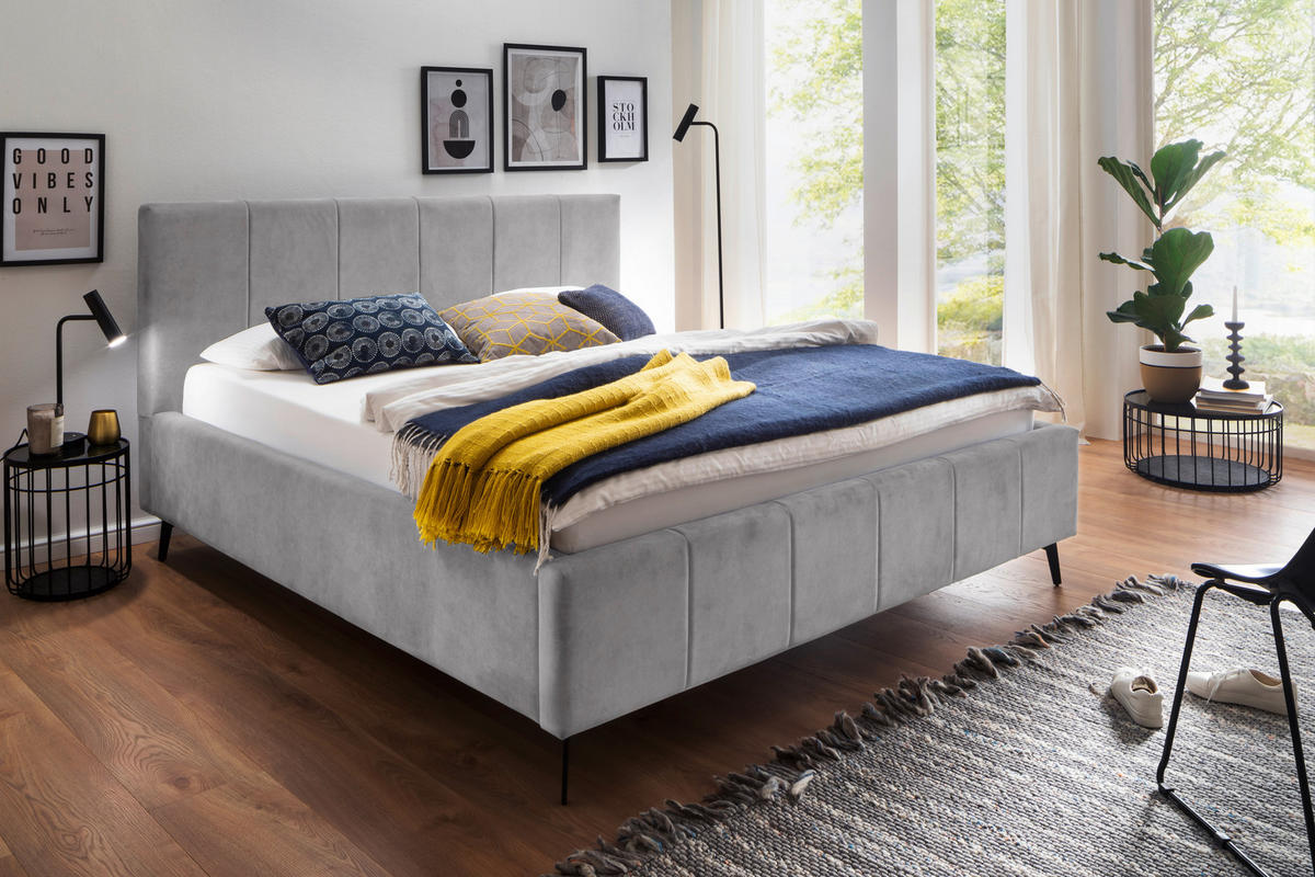 POLSTERBETT 180/200 cm  in Hellgrau  - Weiss/Birkefarben, Konventionell, Holz/Textil (180/200cm) - Boxxx