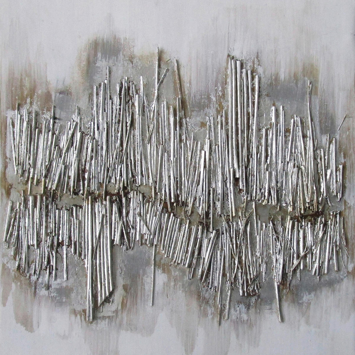 ÖLGEMÄLDE Abstraktes, Strukturen 60/60 cm  - Silberfarben, Design, Holz/Textil (60/60cm) - Monee