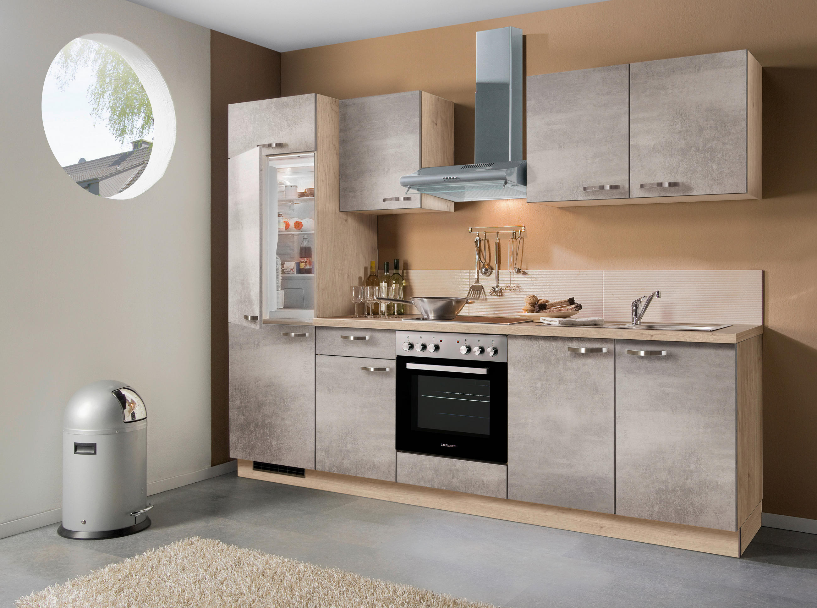 KÜCHENBLOCK 270 cm   in Eichefarben, Hellgrau  - Wildeiche/Edelstahlfarben, Design, Holzwerkstoff (270cm) - Welnova