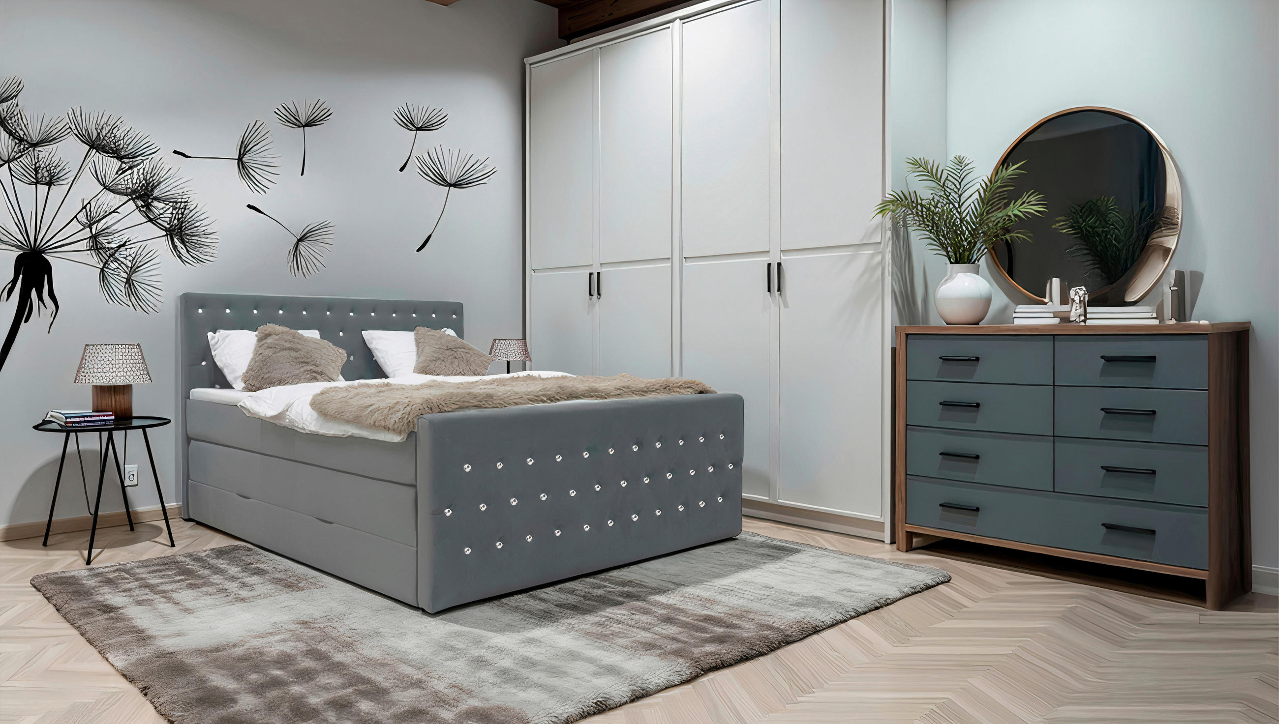 BOXSPRINGOVÁ POSTEĽ, 180/200 cm, grafitová - grafitová, Modern, textil (180/200cm) - Livetastic