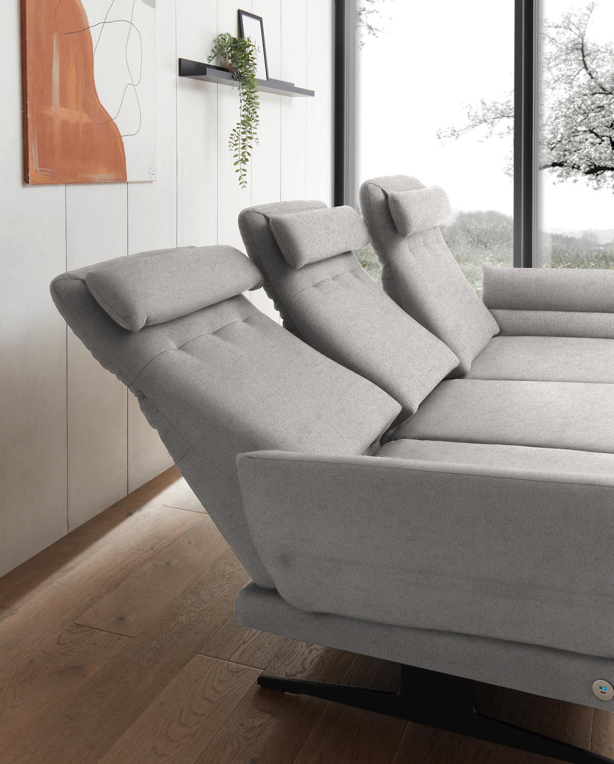 ECKSOFA in Flachgewebe Sandfarben  - Sandfarben/Schwarz, Design, Textil/Metall (279-327/176-217cm) - Dieter Knoll