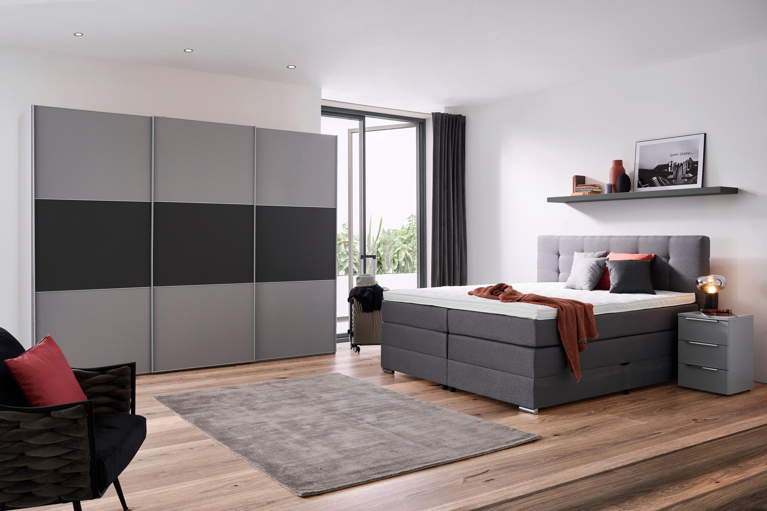 BOXSPRING-ÁGY 160/200 cm  szürke  - ezüst/fekete, Konventionell, műanyag/faalapú anyag (160/200cm) - Moderano