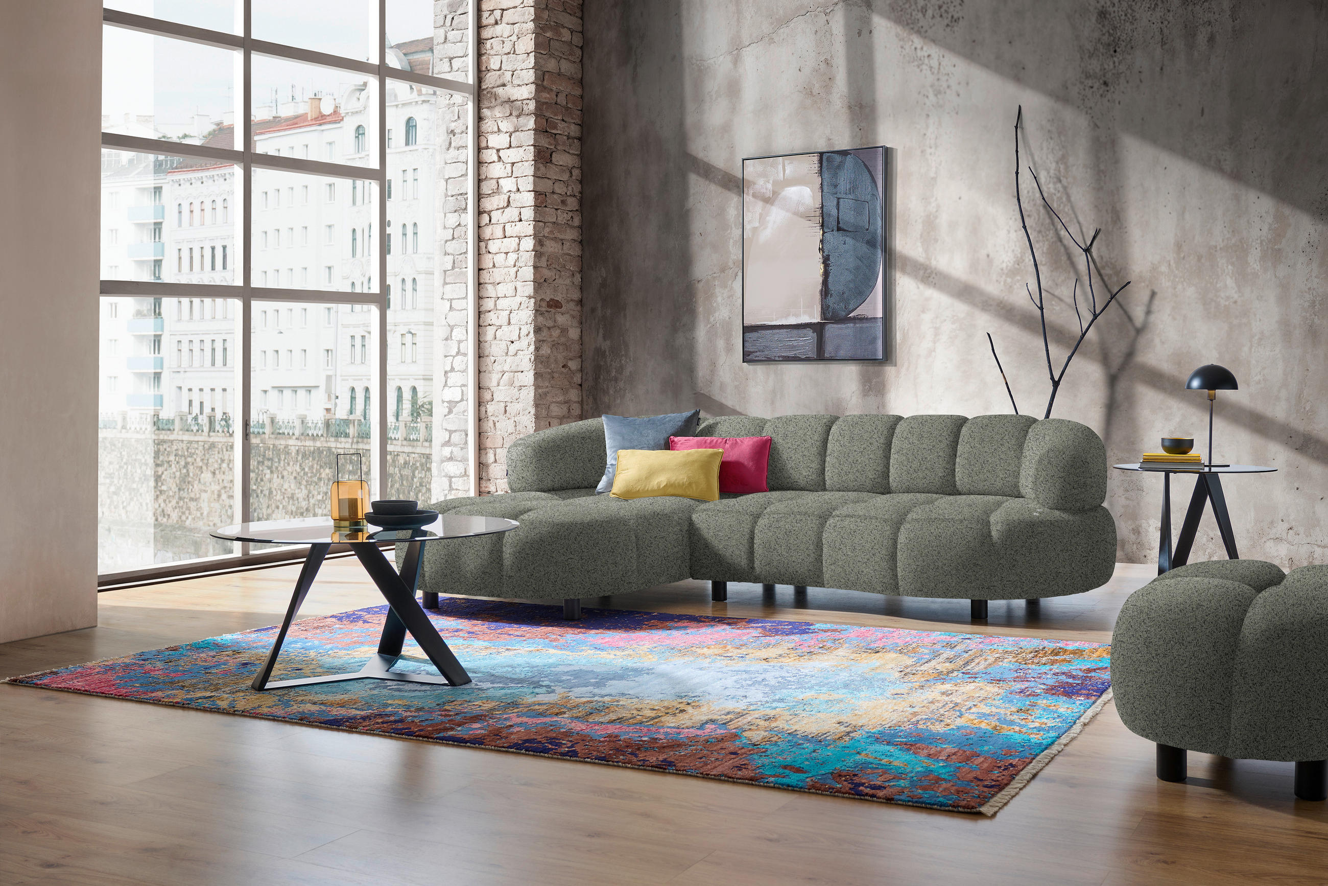 ECKSOFA Graubraun Webstoff  - Graubraun/Schwarz, Design, Holz/Textil (183/284cm) - Welnova