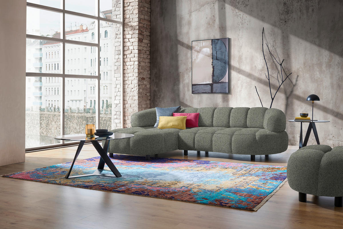 ECKSOFA Graubraun Webstoff  - Graubraun/Schwarz, Design, Holz/Textil (183/284cm) - Welnova