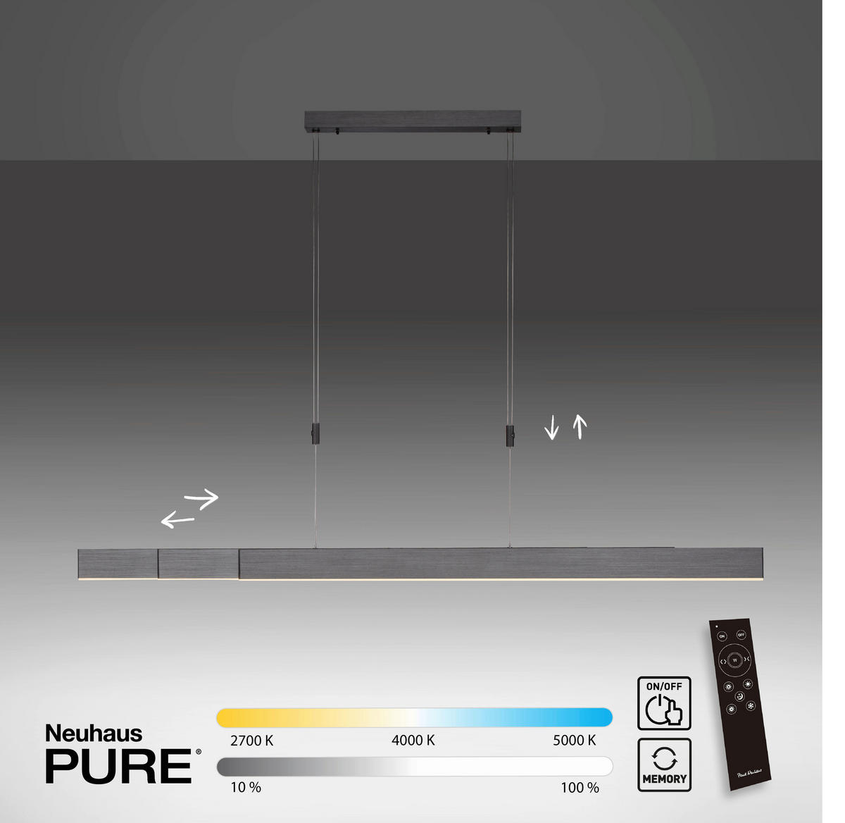 ZÁVĚSNÉ LED SVÍTIDLO, 120-200/5,5/110-200 cm  - šedá/antracitová, Lifestyle, kov/plast (120-200/5,5/110-200cm)