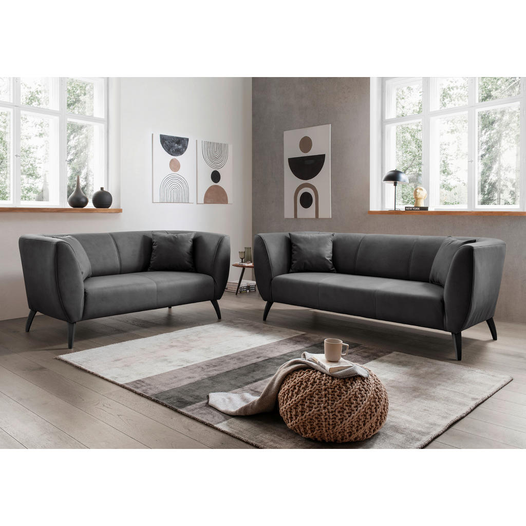 Thumbnail - Livetastic 3-Sitzer-Sofa, Schwarz, Textil, Buche, Uni, Füllung: Schaumstoff, 208x83x88 cm, Made in EU, Rücken echt, Armt...