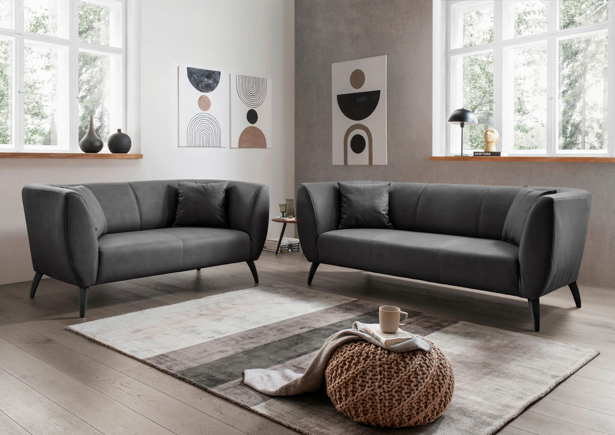 2-SITZER-SOFA in Lederlook Schwarz  - Schwarz, Modern, Holz/Textil (172/83/88cm) - Livetastic