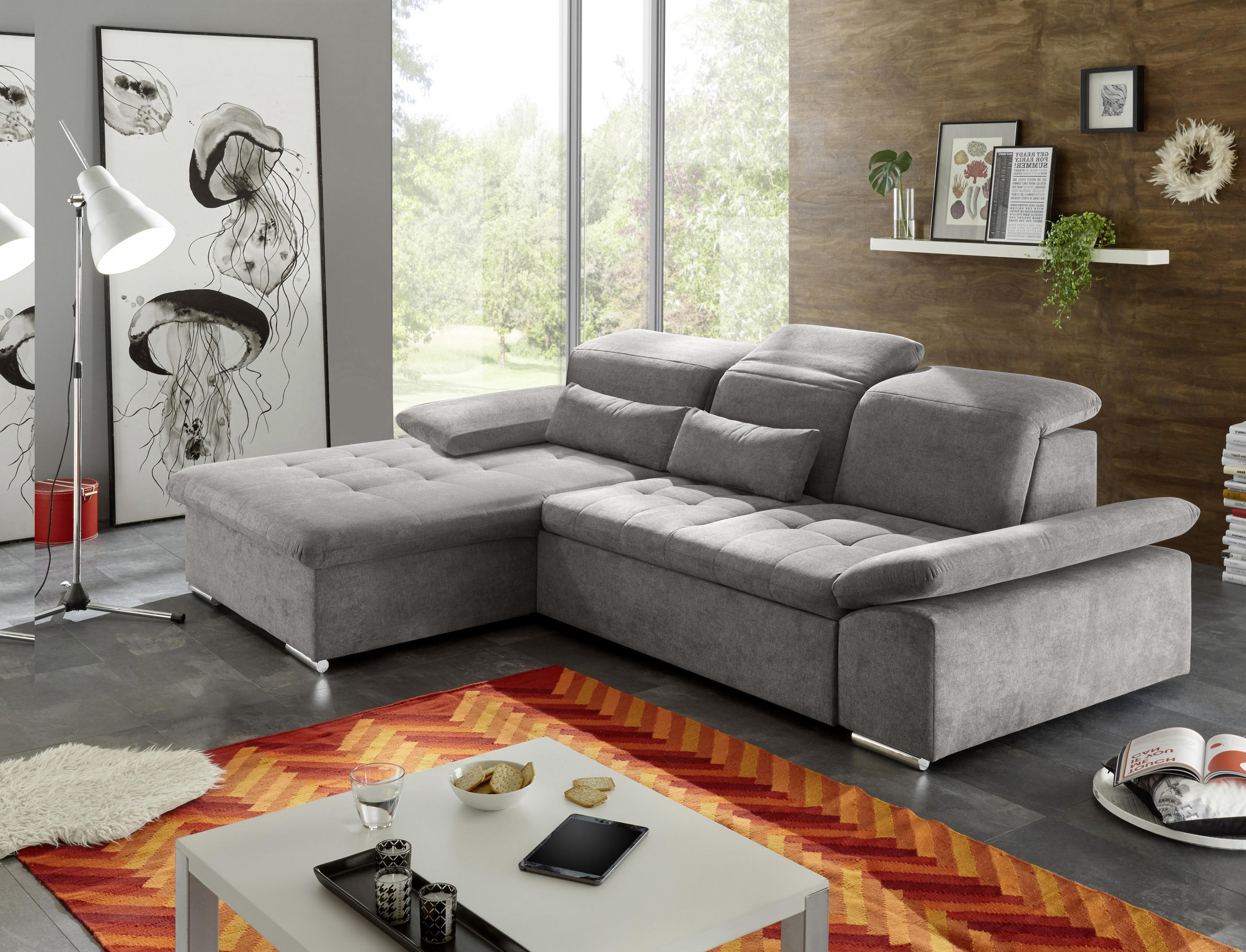 ECKSOFA in Mikrovelours Schlammfarben  - Schlammfarben/Silberfarben, Konventionell, Holzwerkstoff/Kunststoff (188/276cm) - MID.YOU