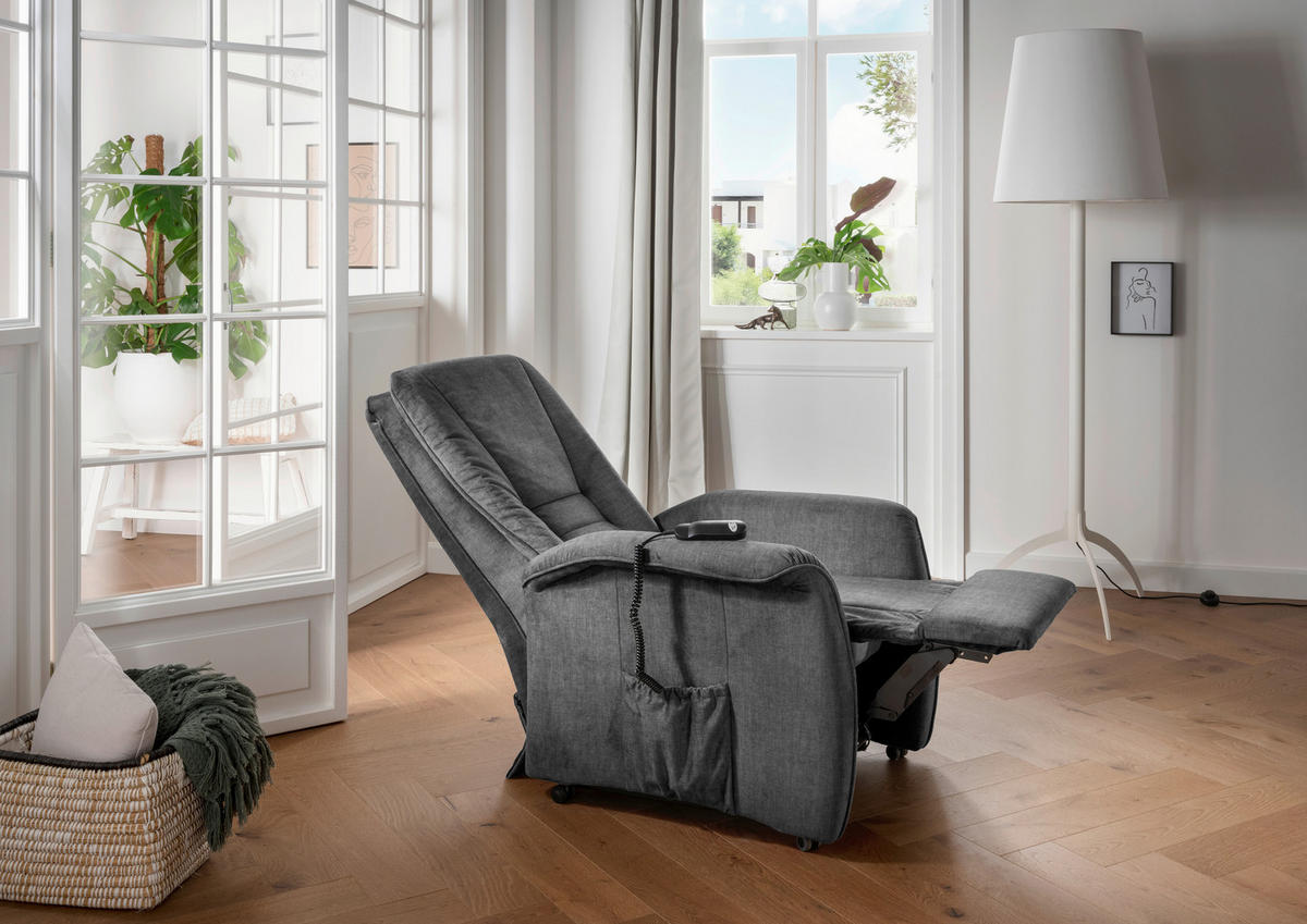 FERNSEHSESSEL in Velours Dunkelgrau  - Dunkelgrau/Schwarz, Design, Kunststoff/Textil (77/107/88cm) - Livetastic