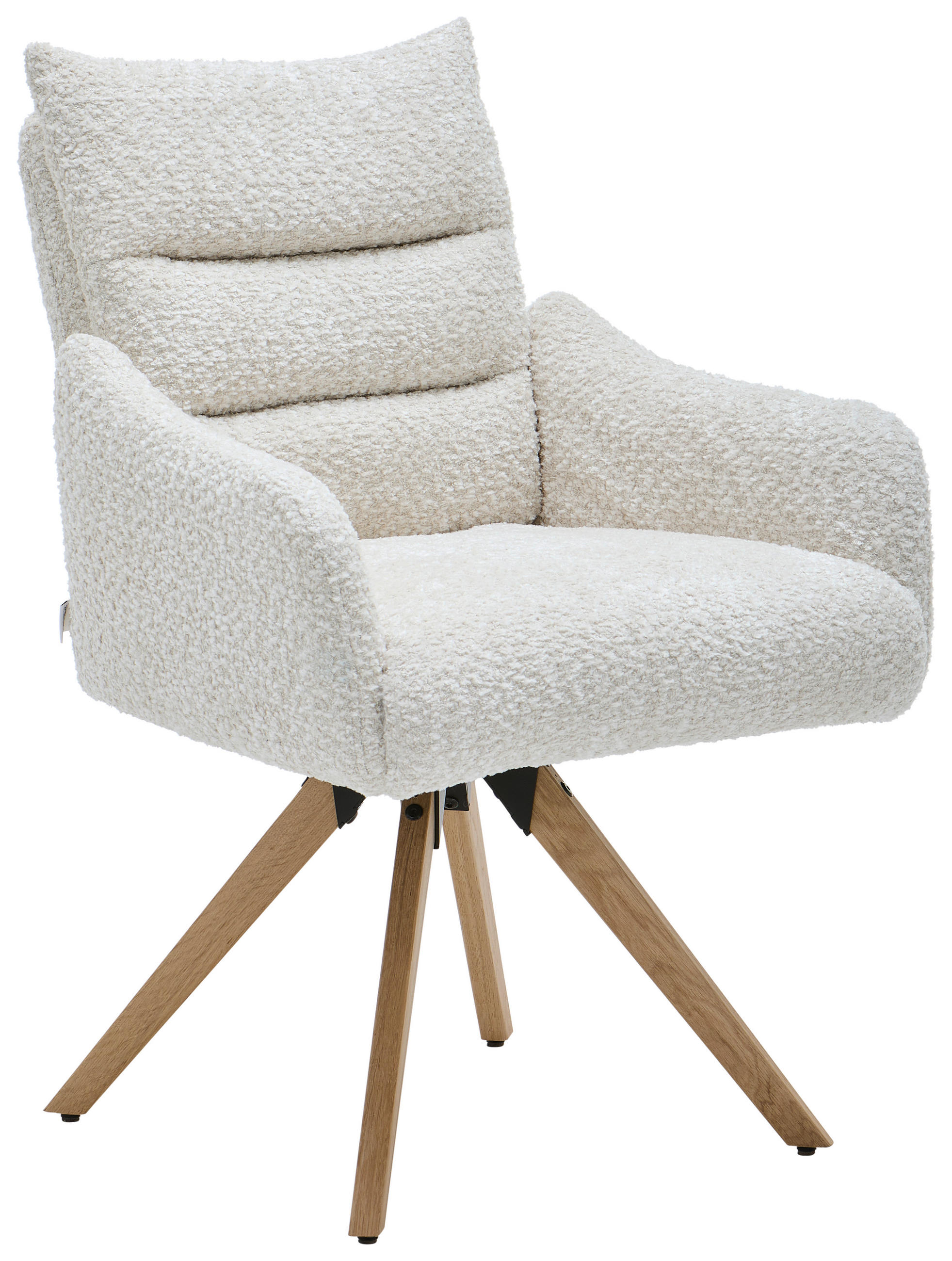 ARMLEHNSTUHL  Beinauswahl, Lederauswahl, Stoffauswahl, Gestellauswahl, Sitzfläche 180° drehbar, automatische Rückholfunktion Chenille  Ecru  - Ecru/Eichefarben, Design, Holz/Textil (62/86/68cm) - Welnova