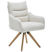 ARMLEHNSTUHL  Beinauswahl, Lederauswahl, Stoffauswahl, Gestellauswahl, Sitzfläche 180° drehbar, automatische Rückholfunktion Chenille  Ecru  - Ecru/Eichefarben, Design, Holz/Textil (62/86/68cm) - Welnova