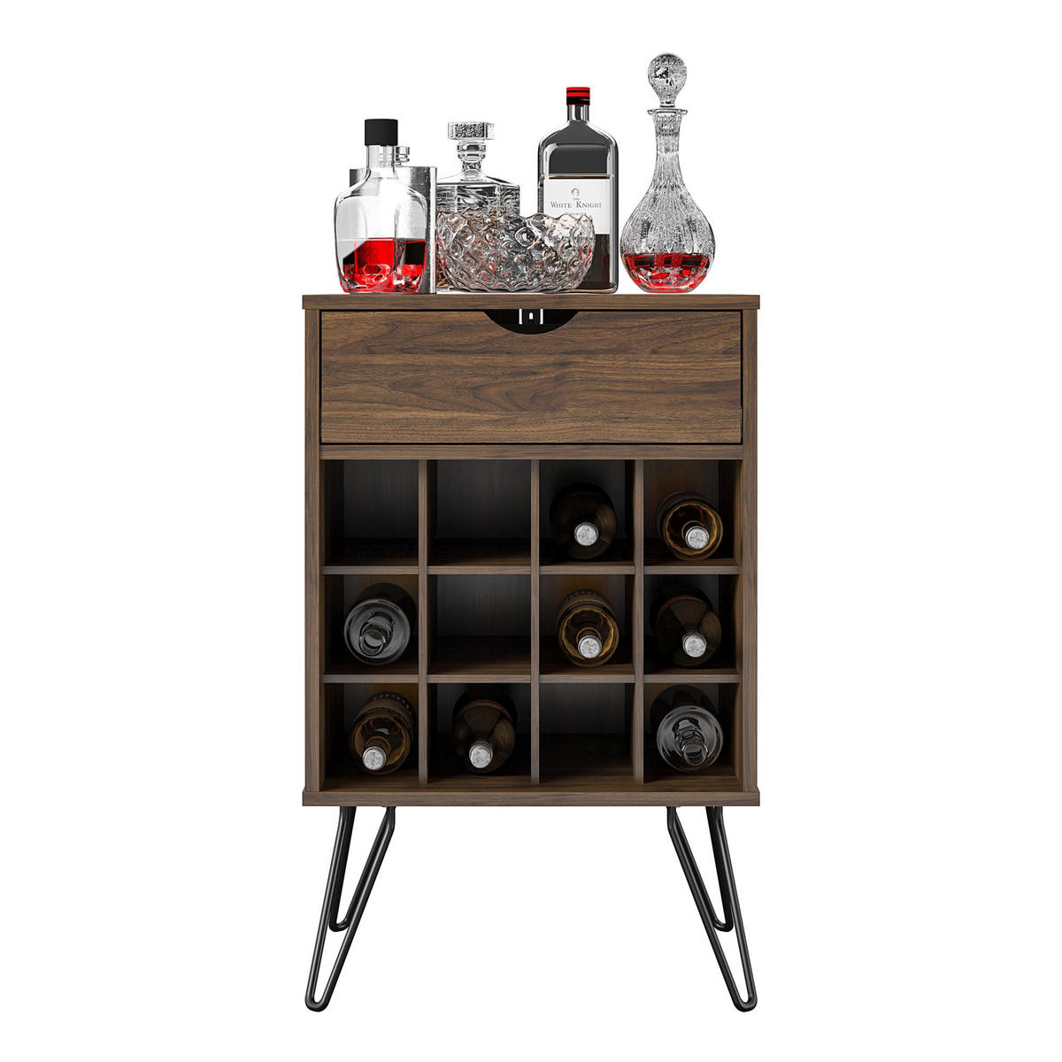 WEINREGAL 51/80/45 cm  - Walnussfarben/Schwarz, Design, Holzwerkstoff/Metall (51/80/45cm) - MID.YOU