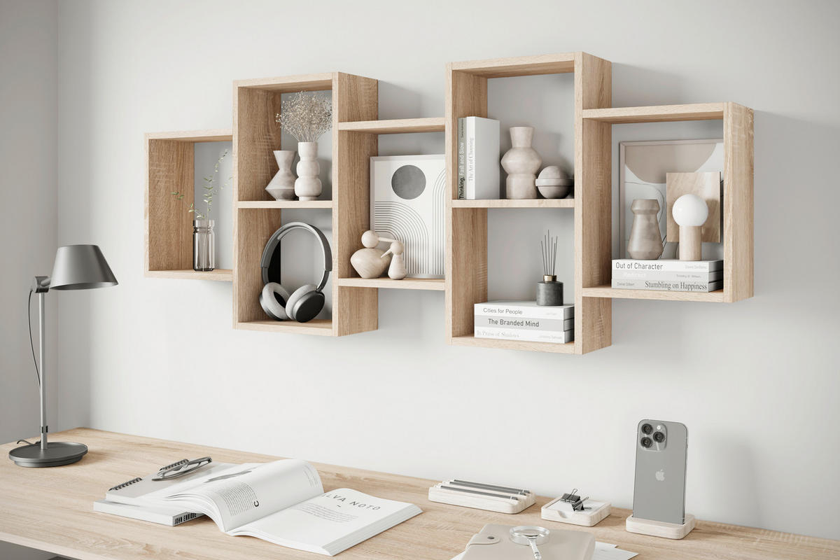 NÁSTĚNNÝ REGÁL, Sonoma dub, 160,8/65/18 cm - Sonoma dub, Basics, kompozitní dřevo (160,8/65/18cm)