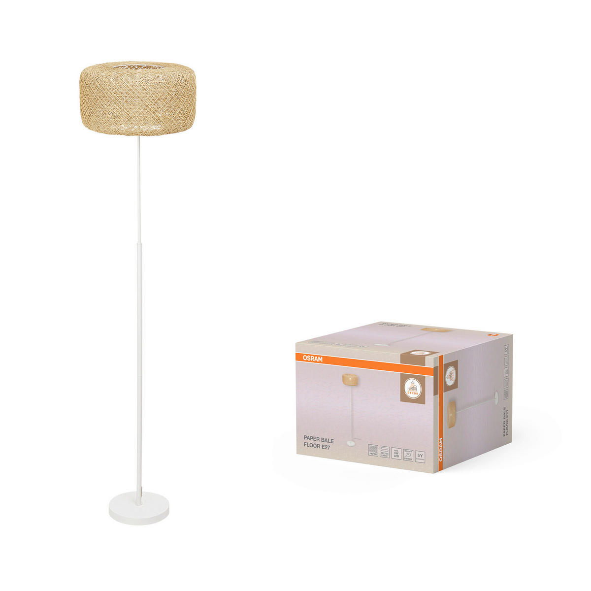 STEHLEUCHTE 40/164 cm    - Beige, Natur, Papier/Metall (40/164cm) - Osram