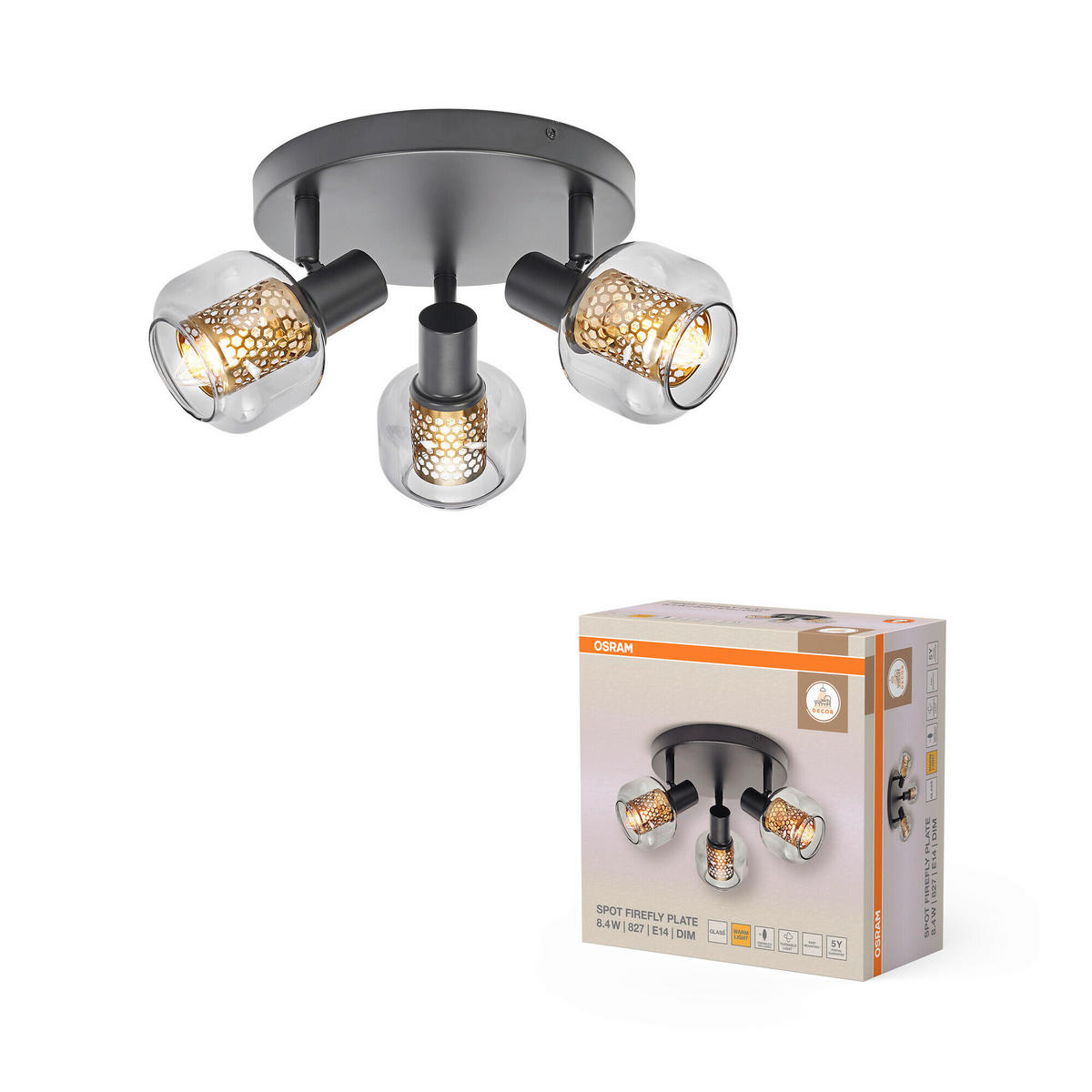LED-STRAHLER 36.5/17.6 cm   - Schwarz, Basics, Glas/Metall (36.5/17.6cm) - Osram