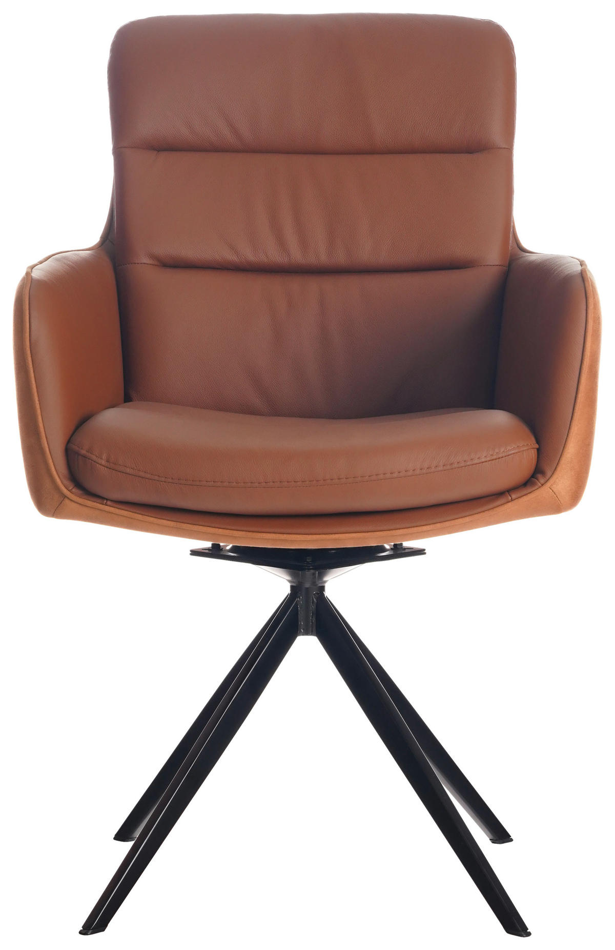 ARMLEHNSTUHL  in Eisen Mikrofaser Echtleder pigmentiert  - Cognac/Schwarz, Design, Leder/Textil (58/89/67cm) - Xora
