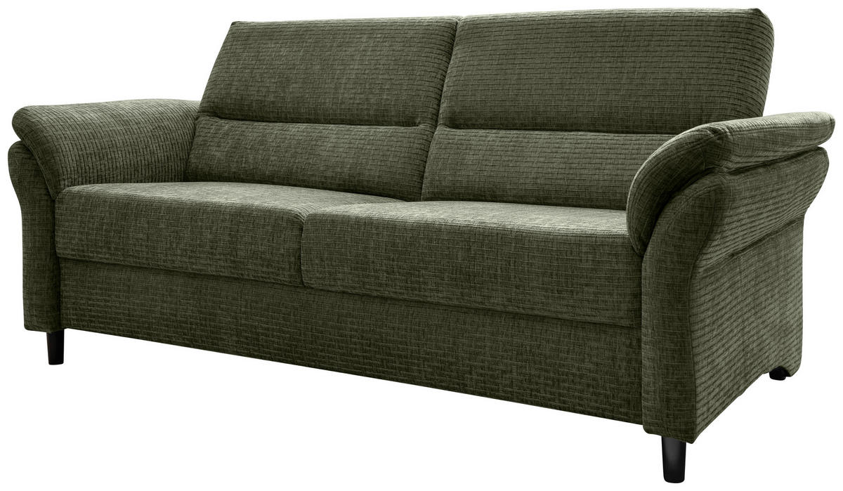 3-SITZER-SOFA in Mikrofaser Olivgrün  - Schwarz/Olivgrün, Modern, Holz/Textil (192/90/89cm) - Livetastic