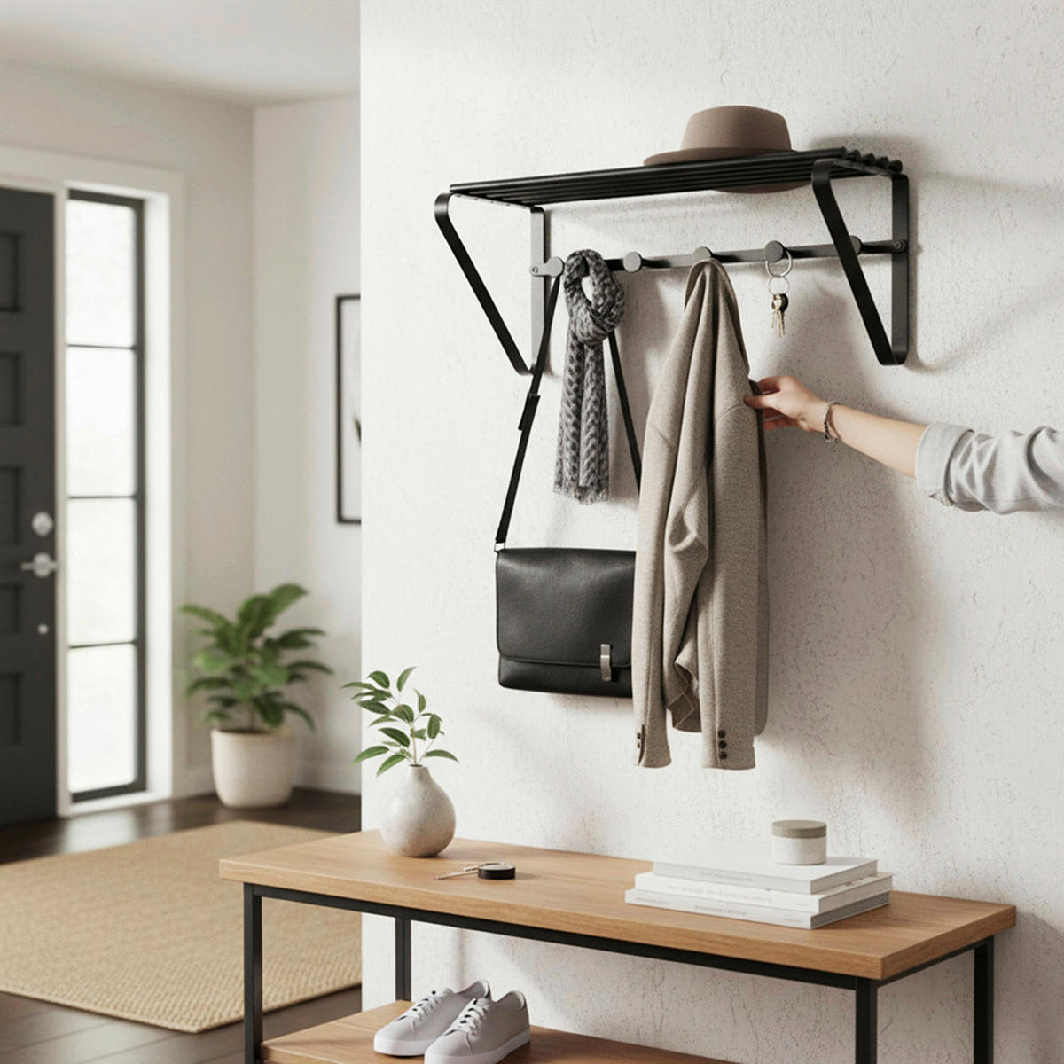 WANDGARDEROBE - Schwarz, Design, Metall (45/20/18cm)