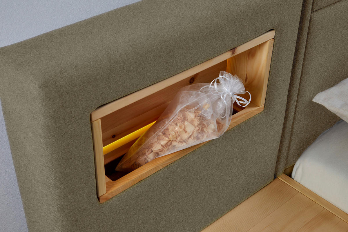 BETT 200/200 cm  Zirbelkieferfarben, Dunkelgrün   - Dunkelgrün/Zirbelkieferfarben, Natur, Holz/Textil (200/200cm) - Valnatura