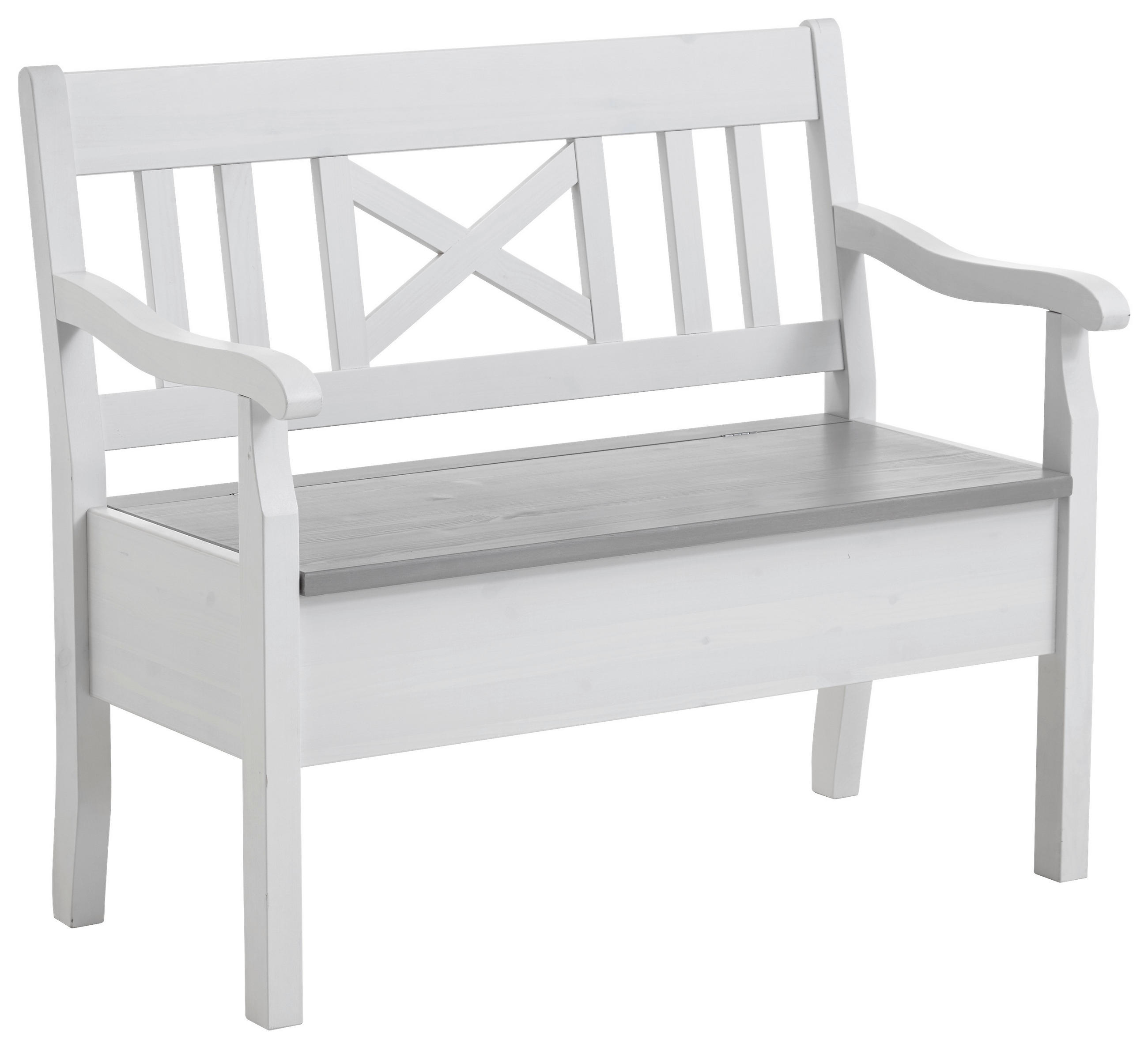 SITZBANK 105/93/58 cm Grau, Weiß Kiefer massiv  - Weiß/Grau, ROMANTIK / LANDHAUS, Holz (105/93/58cm) - Boxxx