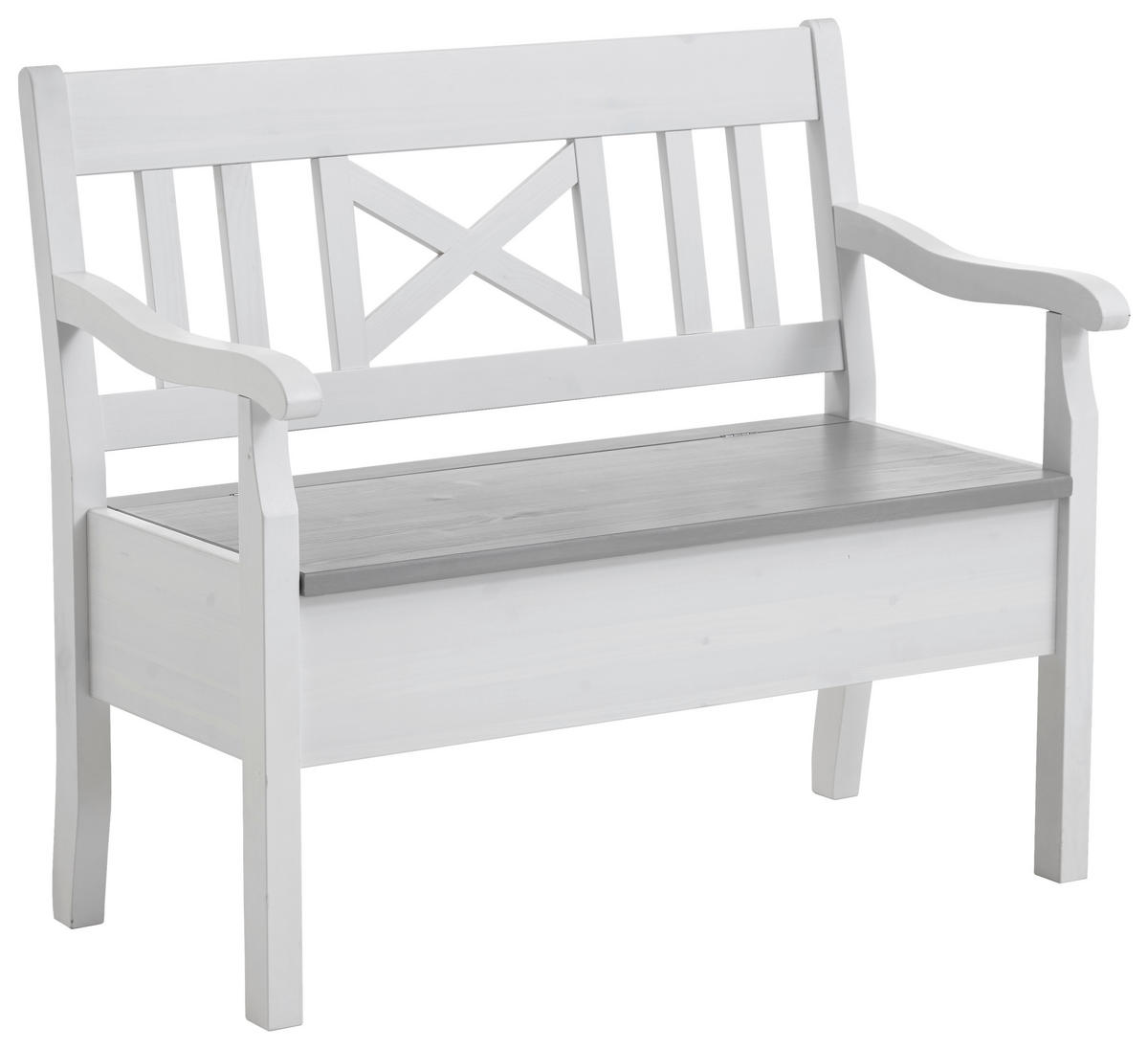 SITZBANK 105/93/58 cm Grau, Weiß Kiefer massiv  - Weiß/Grau, ROMANTIK / LANDHAUS, Holz (105/93/58cm) - Boxxx