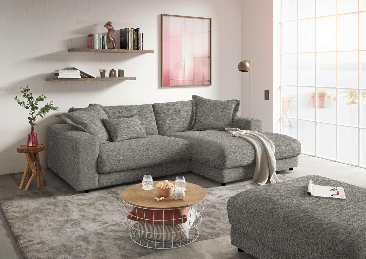 ECKSOFA in Flachgewebe Graubraun  - Graubraun/Schwarz, Design, Kunststoff/Textil (270/190cm) - Lomoco