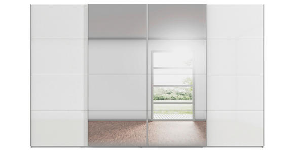 SCHWEBETÜRENSCHRANK 360/236/68 cm 4-türig Weiß, Weiß Hochglanz  - Weiß Hochglanz/Alufarben, Basics, Glas/Holzwerkstoff (360/236/68cm) - Novel