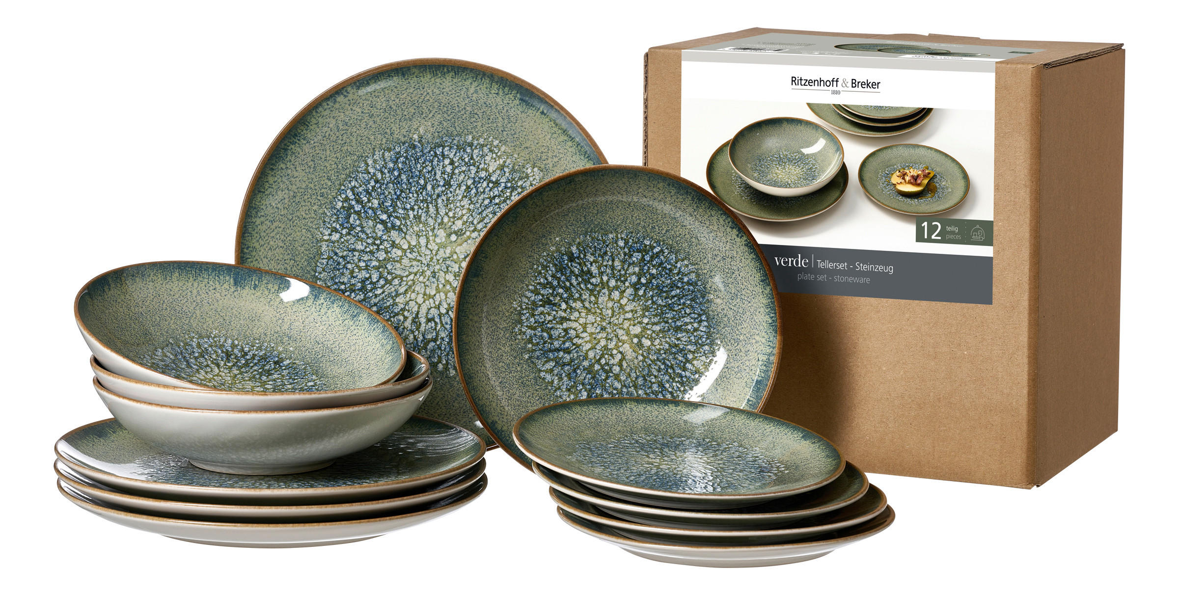 TAFELSERVICE Blau, Braun, Beige Verde 12-teilig  - Blau/Beige, KONVENTIONELL, Keramik (6,32kg) - Ritzenhoff Breker