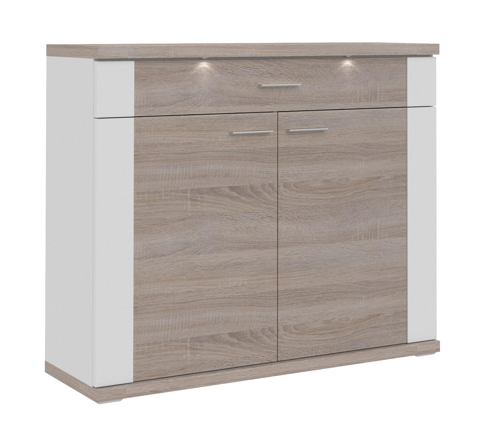 KOMMODE Weiß, Eichefarben - Chromfarben/Eichefarben, Design, Holzwerkstoff/Kunststoff (129/107/42cm) - Xora