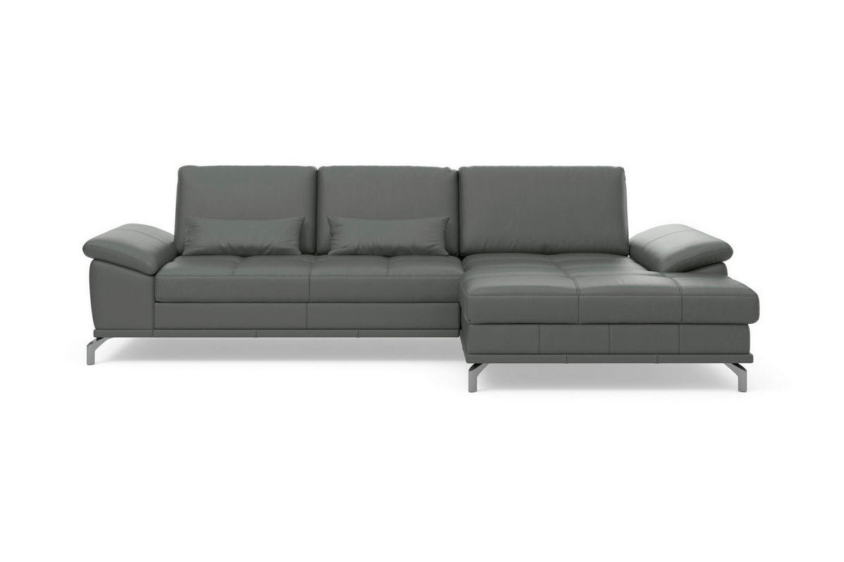 ECKSOFA COSTELLO E Anthrazit Echtleder Nierenkissen, Armteilverstellung, Sitztiefenverstellung  - Anthrazit/Schwarz, Basics, Leder/Textil (301/176cm) - Sit & More