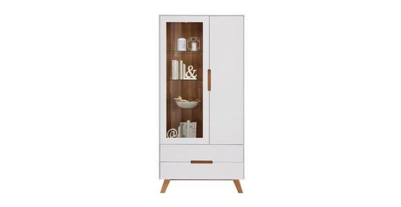 VITRINE in Weiß - Eichefarben/Weiß, Design, Glas/Holz (95/200/41cm) - Hom`in