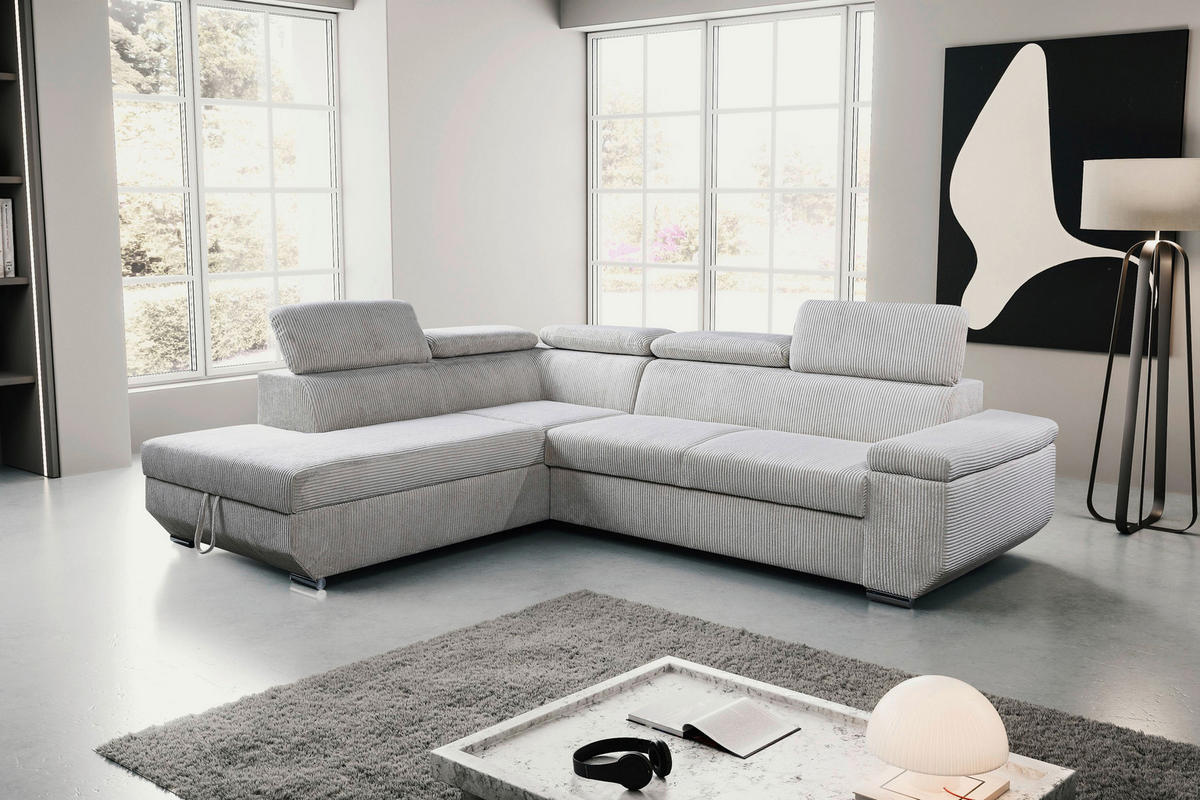 ECKSOFA LARS I Creme Cord  - Chromfarben/Creme, Design, Kunststoff/Textil (215/264cm) - Livetastic
