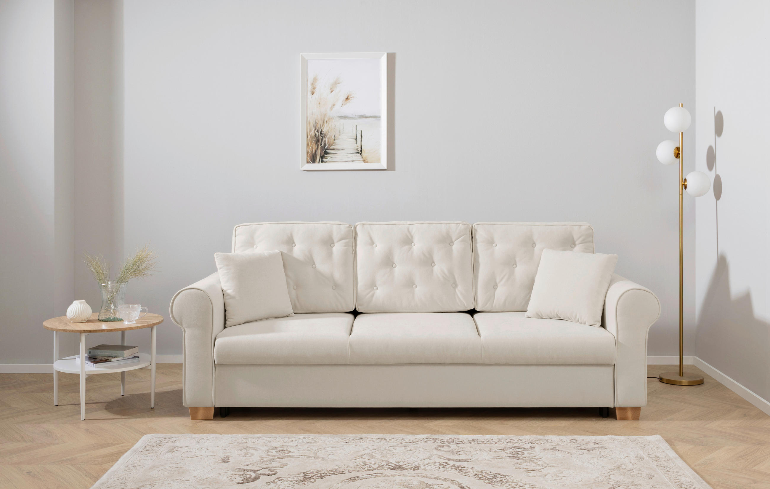 SCHLAFSOFA in Chenille Hellgrau  - Buchefarben/Hellgrau, Design, Holz/Textil (240/94/98cm) - MID.YOU