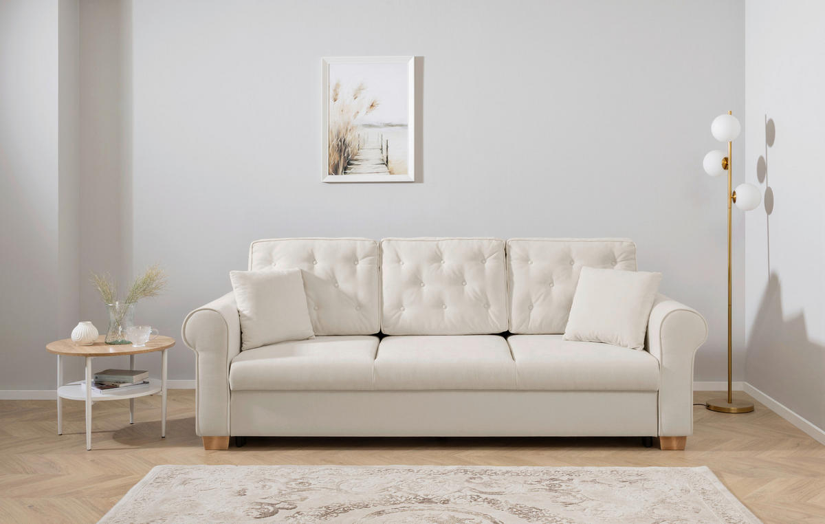 SCHLAFSOFA in Chenille Hellgrau  - Buchefarben/Hellgrau, Design, Holz/Textil (240/94/98cm) - MID.YOU